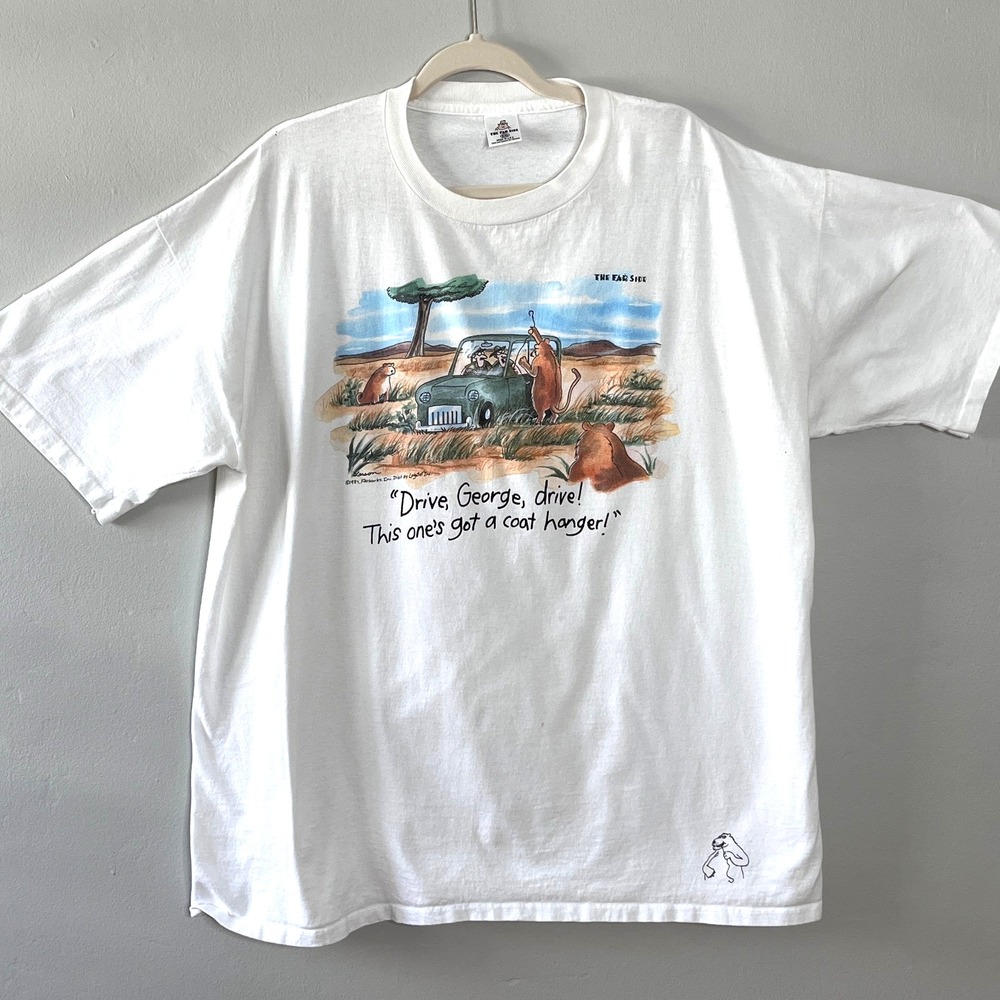 Vintage The Far Side T-Shirt XXL White 1987 Single-Stitch "Drive,George,drive!..